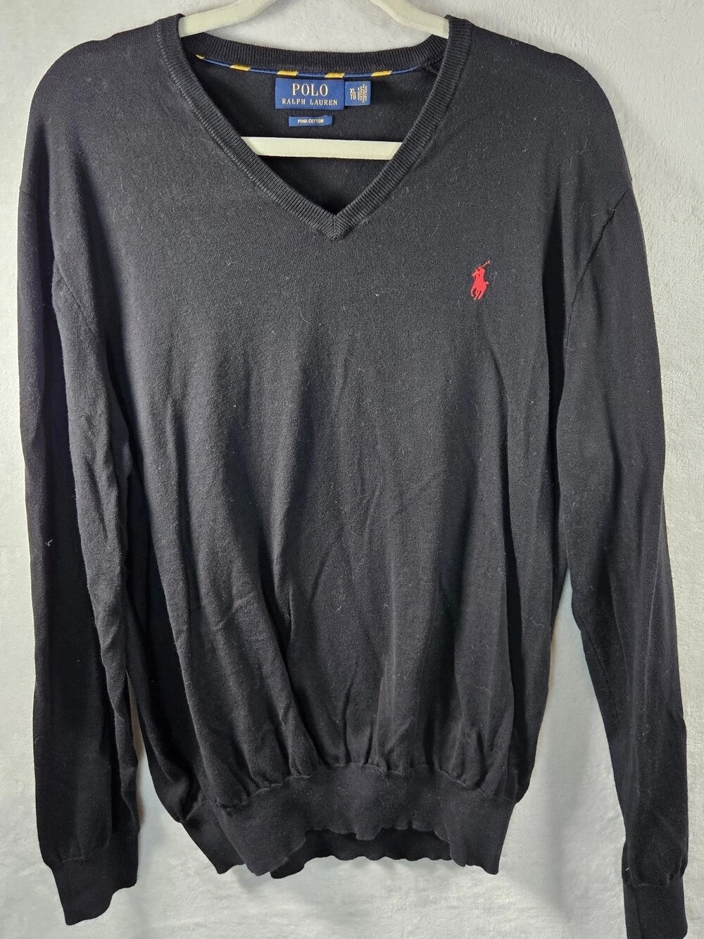 Polo Ralph Lauren Pima Cotton V-Neck Sweater Black Men's Size XL